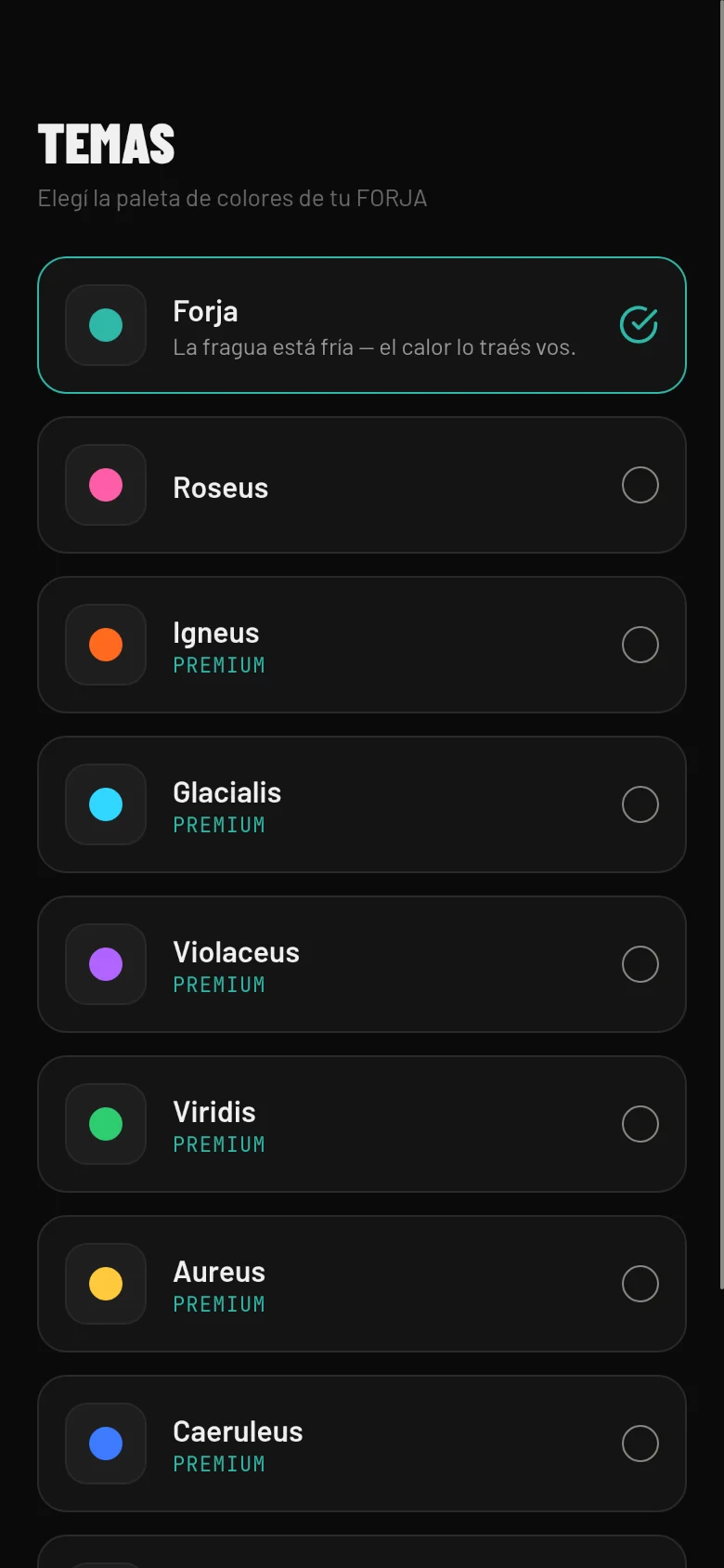 Los temas de color de FORJA.